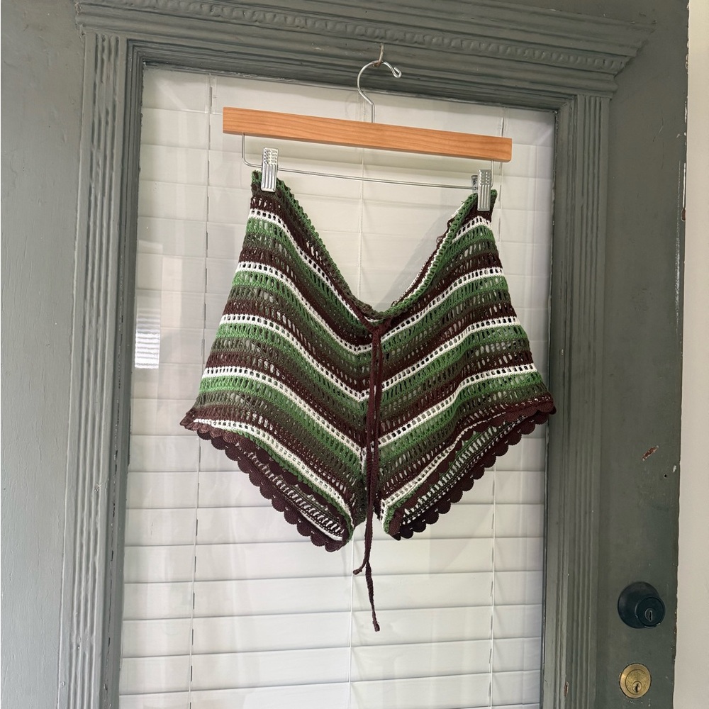 NWT Zara Crochet Shorts in Green and Brown